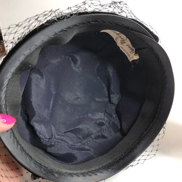 Vintage Retro Jane Morgan Hat Velvet Netting - Picture 9 of 10